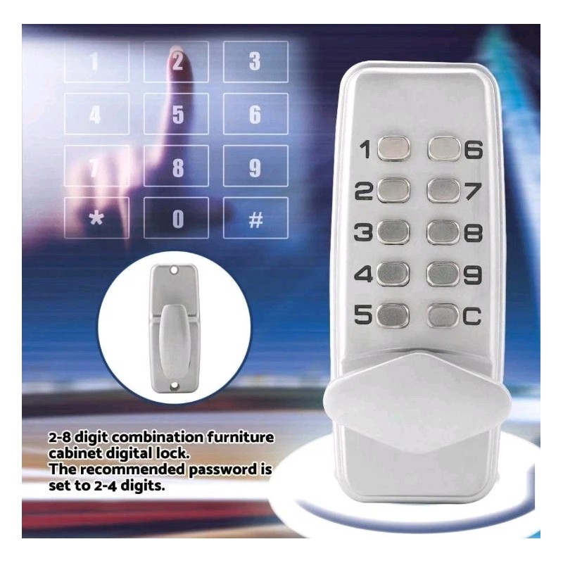 HURRISE Code Lock, 2-8 Digit Combination, Waterproof, Silver, Modern, Keyless