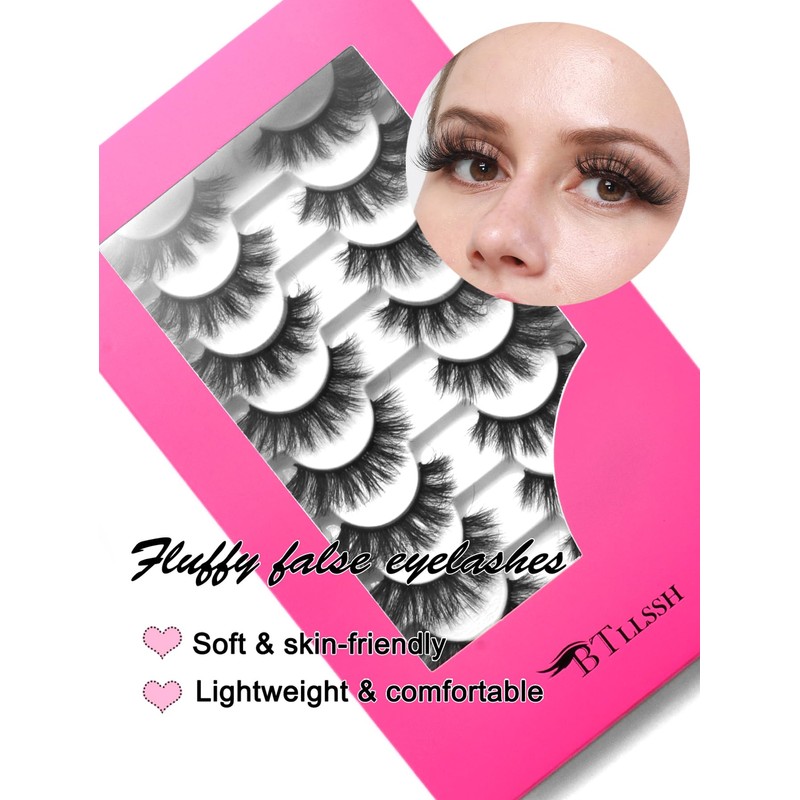BTLLSSH 8Pair 3D5D 0.59INCH Thick False Eyelashes Cross Volume Cat