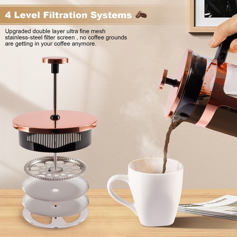 RealPero French Press Coffee Tea Maker, Upgrade Heat Cold Resistant