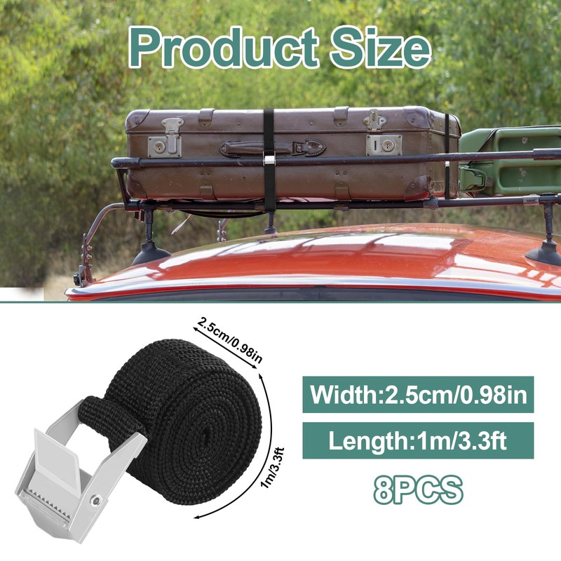 Pack of 8 Black Polyester Lashing Straps Short, Tie Down