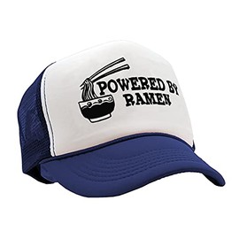 Powered by Ramen - Funny College Noodles - Vintage Retro Style Trucker Cap Hat (Navy)