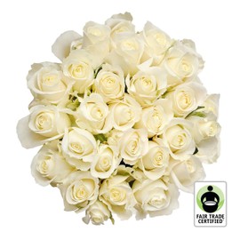 Bloomingmore Flowers, 50 Farm Fresh Fair Trade White Roses, 50 cm