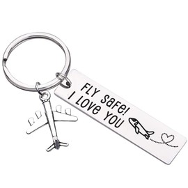Pilot Gifts “Fly Safe I Love You” Key Chain For Dad Flight Staff Airline Worker Boyfriends Husband Gift Long Distance Traveler Gift For Birthday Anniversary Couple Him Her Men Women