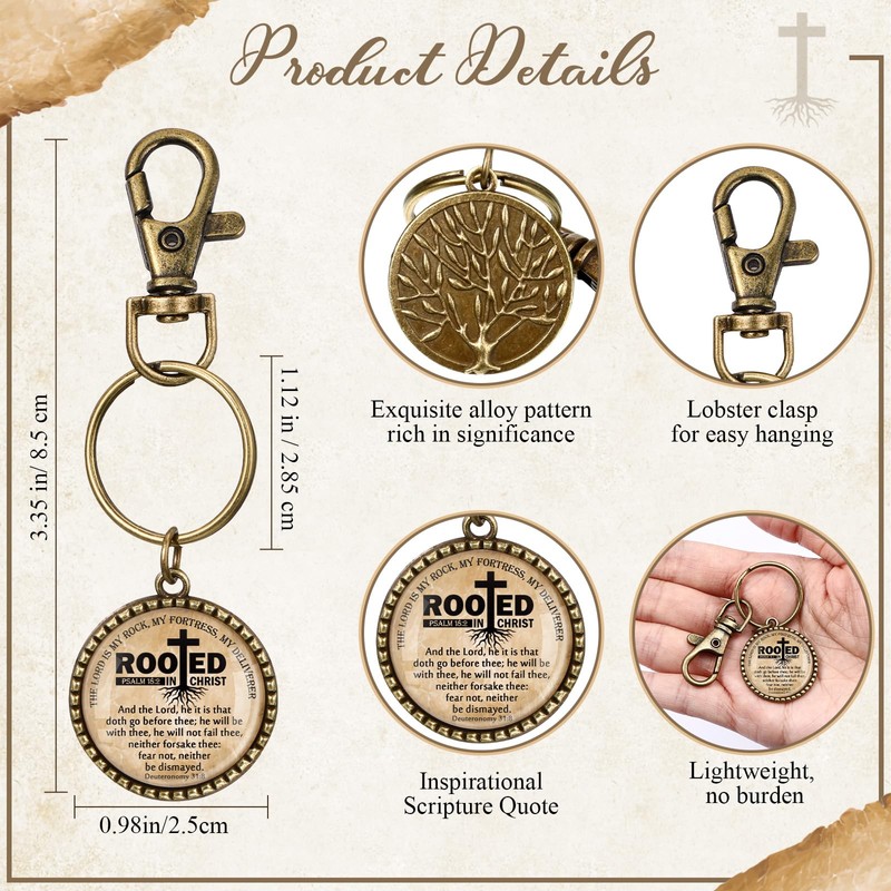 Wavwavw 10 Pcs Christian Keychain Bulk Bible Verse Keychain Rooted