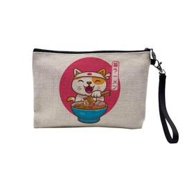 Canvas Bag - Japan Creation Original Asia Culture Manga Illustration Food Tokyo - Linen Look Cosmetic Bag - Toiletry Bag - Purse, Neko Ramen, Cosmetic bag