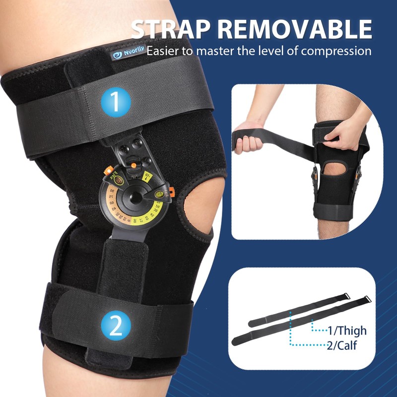 Nvorliy Hinged ROM Knee Brace with Side Stabilizers & Locking