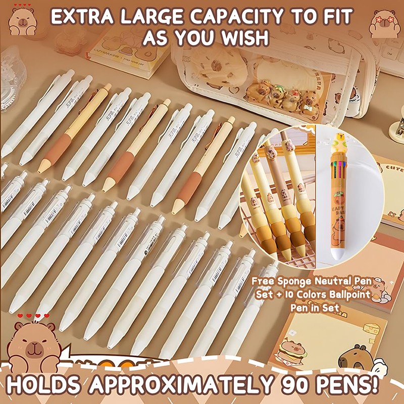 Capybara Pencil Case with 9 Compartments, 37 Pieces Capybara Stationery