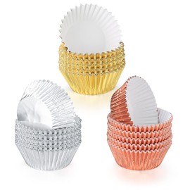 300 Pieces Foil Metallic Cupcake Cases, Muffin Cakes Paper Liners Cases, Wrappers Foil Baking Cups - Gold, Silver, Rose Gold