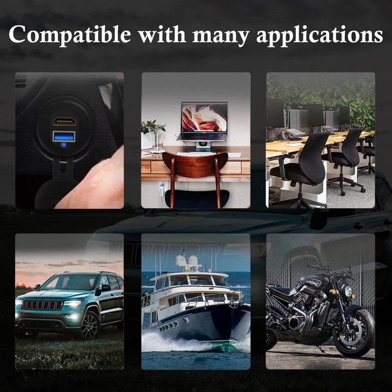 BATIGE USB 3.0 HDMI Car Mount Flush USB Port Cable,