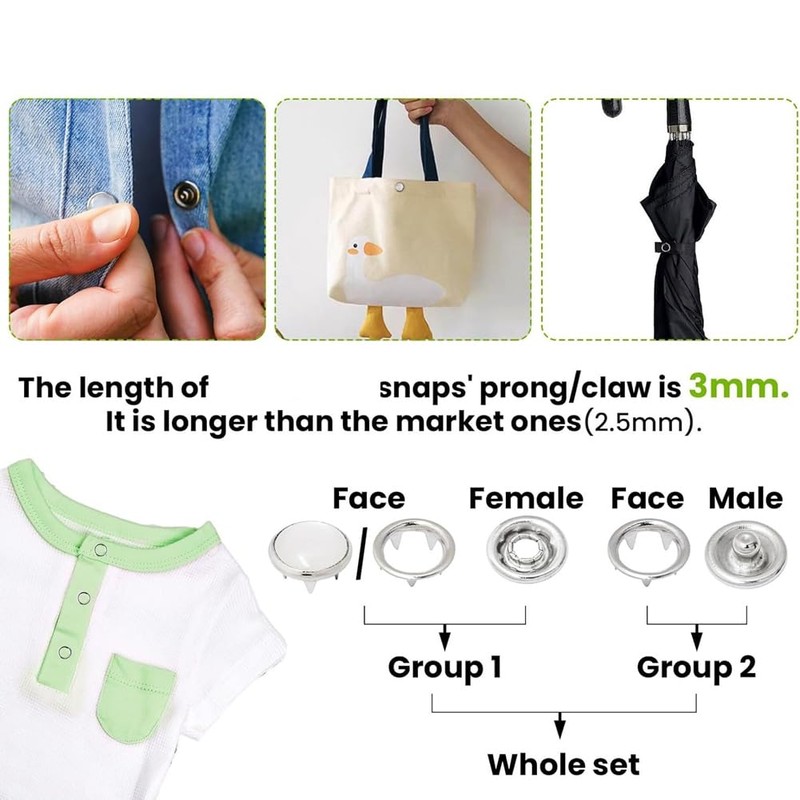 Veumoie Pearl Snaps for Fabric Snap Pliers, Metal Snap Button