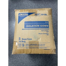 Dukal 301BL 50 Total Isolation Gowns Universal Blue 10/Gowns/Bag 5 Bags Per Case