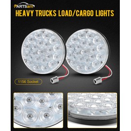 Partsam 4 inch Round Tail Light 21-2835 LEDs Red Stop Turn Load Lights with 1156 Socket TPE Gasket Clear Lens Replacemnet for Freightliner Kenworth Peterbilt Cascadia, 12V IP67 Waterproof 2pcs