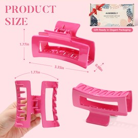 Auseibeely 6 Pack Pink Medium Hair Clips for Women & Girls, 3.35 Inch Square Claw Clips for Thin/Medium/Thick Hair, Non-Slip Strong Hold Rectangle Hair Clip, Banana Jaw Clips Accessories, Hot Pink