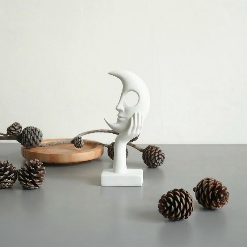 Lodkksg White Abstract Face Sculpture, Modern Art Decor, Hand on