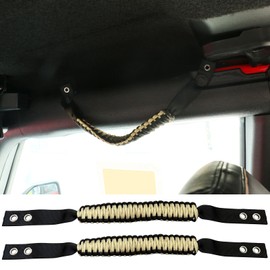 IKON MOTORSPORTS, 2PCS Roll Bar Grab Compatible with 2021-2025 Ford Bronco 2/4 Door, Yellow Nylon Interior Roof Roll Bar Handles Paracord Grip Car Interior Accessories
