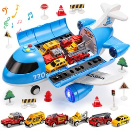 CUTE STONE Toy Airplane with Lights & Sounds, Friction Powered Plane Toy with Mini Cars for Kids, Great Gift for Boys and Girls