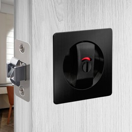 Pocket Door Lock Indicator Lock Flush Handles Latch Privacy Bed/Bath Latch for 1 3/8'' to 2 3/16'' Thickness Door 3 Keys Black