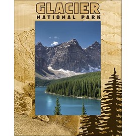 Saddle Mountain Souvenir Glacier National Park with Bear Laser Engraved Wood Picture Frame Portrait (5 x 7)