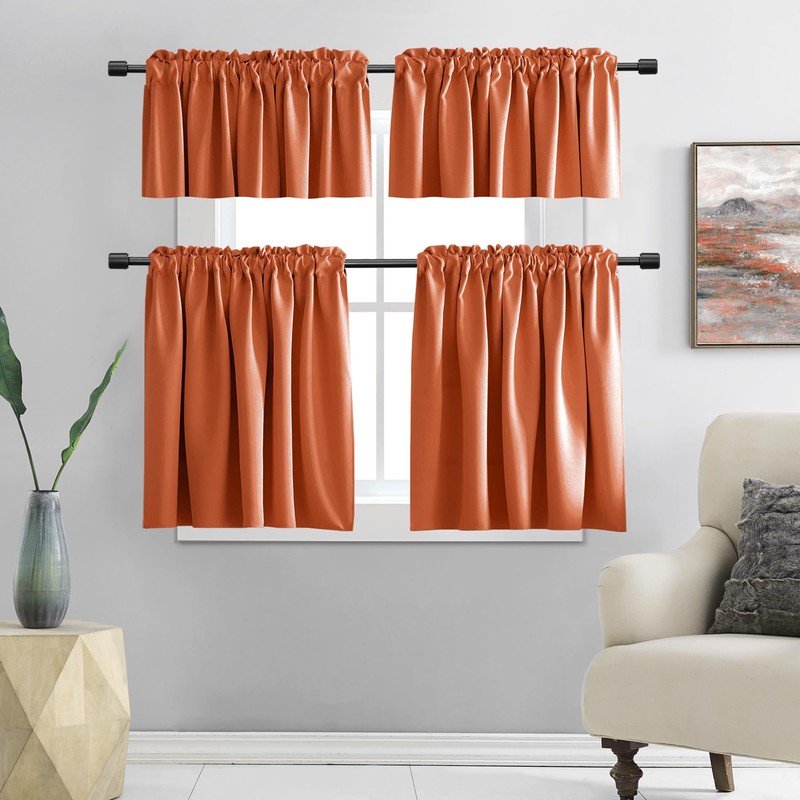 DONREN Burnt Orange Short Curtains for Kitchen 2 Panels Home