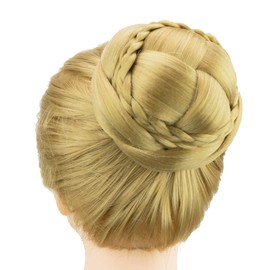 IMISSU Dancer Braided Chignon Hair Cover Donut Hairpieces Scrunchie Hair Bun Wig Updo on Wedding Party (M2 Ash Blonde)