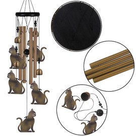 Garden Cat Wind Chimes Outdoor Indoor Decor - with 4 Tubes 4 Bells 5 Cats Wind Chime, Mobile Romantic Cat Wind Catcher, Cats Windchimes for Home, Mom Gifts, Balcony, Tree, Festival, Garden Decoration