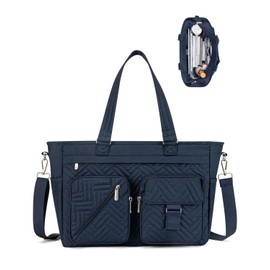 Tote Bag for Women Work Tote Bag with 15.6 Inch Laptop Compartment Quilted Laptop Bag with Zipper and Shoulder Strap for Teacher Travel (Blue)
