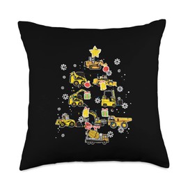 Boys Christmas Decor Kids Toddler Pajama PJ Gift Construction Trucks Christmas Tree Xmas Boys Kids Toddlers Throw Pillow, 18x18, Multicolor