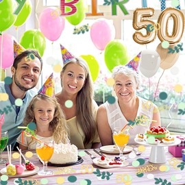 50th Birthday Decoration - Pack of 200 Table Decoration 50th Birthday Women Men Confetti Happy Birthday Gold & Green