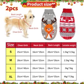 Pack of 2 Christmas Cat Dog Jumper, Christmas Dog Jumper, Pet Christmas Jumper, Cat Dog Christmas Costume, Christmas Pattern Knitwear for Cats, Small Dogs (L)
