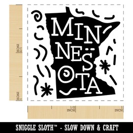 Minnesota State with Text Swirls Self-Inking Rubber Stamp Ink Stamper - 1 Inch Small - Black Ink