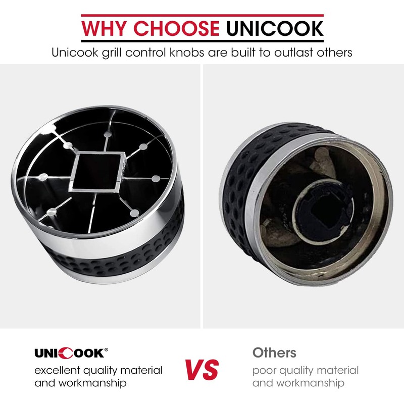 Unicook 2 Pack Grill Control Knobs Replacement, Chrome Plated Plastic