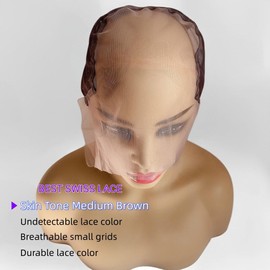 FENJUN HAIR 13x6 Lace Front Wig Caps for Making Wigs with Adjustable Straps Swiss Lace Medium Brown and Medium Size Glueless Weaving Cap Wig Base for Ventilating or Knotting