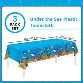 3 Pack Under The Sea Tablecloth Ocean Animals Table Cover for Under The Sea Party Decorations, 54 X 108 Inch