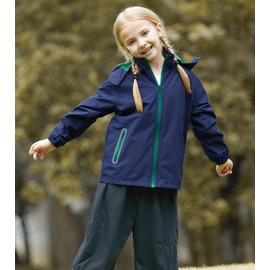 SaphiRose Kids Rain Jacket Waterproof Raincoat Mesh Lined Coat with Removable Hood for Boys Girls (Navy,6-7years)
