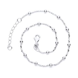 Old English Jewellers 925 Sterling Silver Beaded Ball Twisted Box Chain Ankle Bracelet ANKLET 10" Adjustable Ladies/Girls