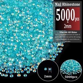 5000pcs 2mm Resin Rhinestones Bulk, Transparent Lake Blue AB Flatback Round Jelly Rhinestones Non Hotfix Crystal Gems Large Quantity Wholesale for DIY Crafts Clothes Bottles Face Makeup Manicure