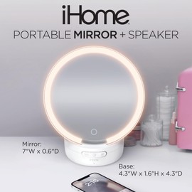 iHome Makeup Mirror with Lights and Bluetooth Speaker, Travel Mirror is Portable and Rechargeable – White (iCVBT9W.EXv24)