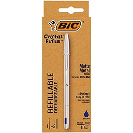 PACK BIC CRISTAL RE NEW - BLEU 1 STYLO-BILLE BIC CRISTAL RE NEW + 2 RECHARGES - POINTE MOYENNE (1.0MM)