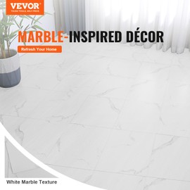 VEVOR White Peel and Stick Floor Tile, Self Adhesive Vinyl Floor Tiles 12 x 12 inch 50 Tiles 1.5mm Thick Peel Stick Floor Tiles Marble Texture DIY Flooring for Kitchen Dining Room Bedrooms & Bathrooms