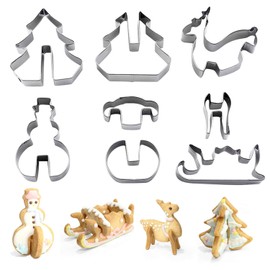 8 Pcs Stainless Steel Christmas Cookie Cutters, Festive Baking Molds for Trees, Reindeer, Snowmen & Sleds, Durable DIY Pastry Tools for Holiday Baking, Perfect for Christmas and Birthday Celebrations