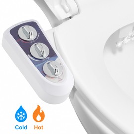 Hibbent Bidet Fresh Water Dual Spray Kit Non Electric Toilet Seat Attachment Cold Hot