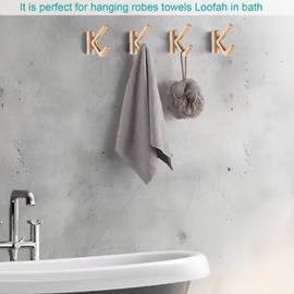 Brushed Gold Bathroom Hand Towel Wall Hooks, Coats Robes Loofah Hats Purses Clothes Small Hook for Bathroom Kitchen Hotel Pool Mudroom Garage Wall Mounted (4, Brushed Gold)