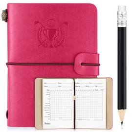 Yexiya Golf Scorecard Book with Pencil Leather Golf Journal Scorecard Holder Accessories Notebook Log Book Pocket Scorebook Gifts for Men Golfers, Sports and Outdoor Club Accessories(Rose Red)
