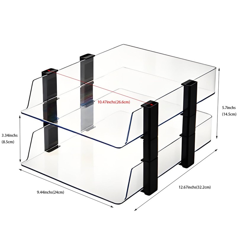 RHONZHAO Clear Stackable Paper Tray, 2-Tier Desk Organizer for Office