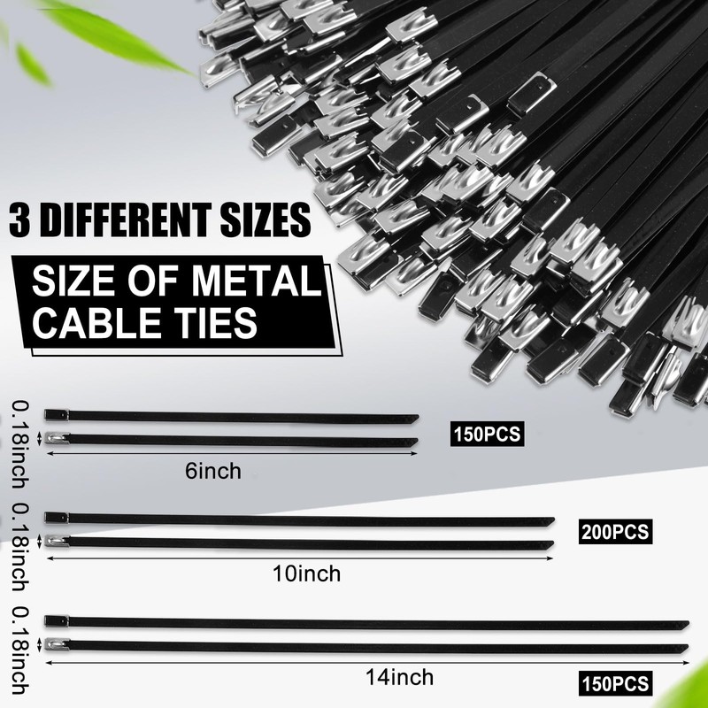 Pelopy 500 Pcs Black Metal Zip Ties Stainless Steel 304