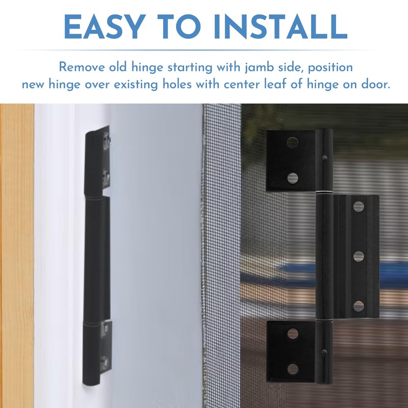3Pack Black Screen Door Hinges, Aluminum Matte Black Residential Storm