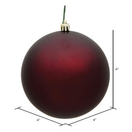 Vickerman 4" Burgundy Matte Ball Ornament - Shatterproof & UV Resistant Plastic - Drilled Cap with Floral Wire - 6 Ornaments per Pack - Ready to Hang -