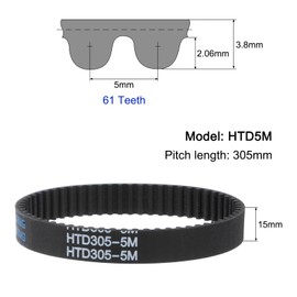 sourcing map HTD5M-305 Rubber Toothed Belt 61 Teeth Closed Loop Pulley Timing Belt 15 mm Width, 305 mm Circumference Synchronous Belt