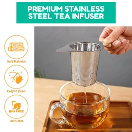 RIKONDA Universal Tea Infuser with Lid - Stainless Steel Loose Leaf Filter Basket Fits Mugs, Cups & Teapots (B)