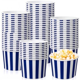 50 Count Navy Blue White Striped Ice Cream Cups Large Dessert Bowls